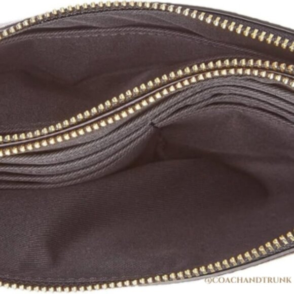 NWT COACH DOUBLE Corner Zip Wristlet In Signature "C" Dark Brown Gold Accents - Picture 5 of 14
